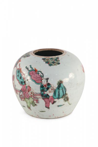Chinese Parade Scene Rounded Porcelain Watermelon Jar