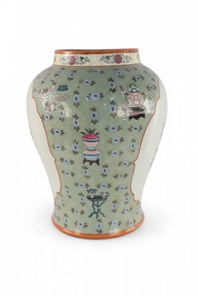 Chinese Porcelain Light Green and White Cartouche Urn