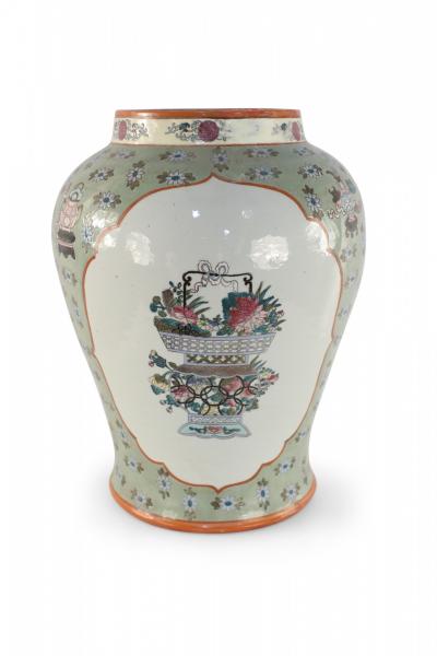 Chinese Porcelain Light Green and White Cartouche Urn