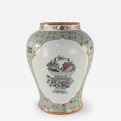 Chinese Porcelain Light Green and White Cartouche Urn