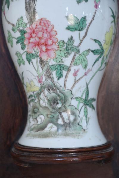 Chinese Porelain Famille Rose Vase and Wood Wall Plaque