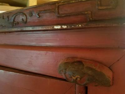 Chinese Qing Dynasty Red Lacquer Cabinet 19th Century