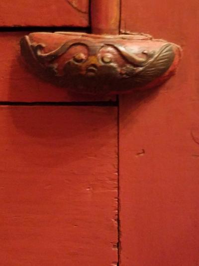 Chinese Qing Dynasty Red Lacquer Cabinet 19th Century