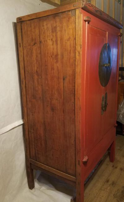 Chinese Qing Dynasty Red Lacquer Cabinet 19th Century