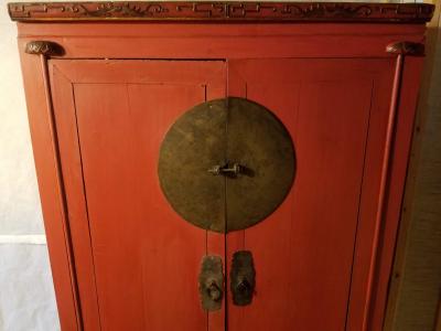 Chinese Qing Dynasty Red Lacquer Cabinet 19th Century