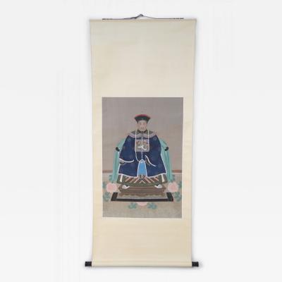 Chinese Qing Dynasty Style Paper and Silk King Portrait Hanging Scrolls