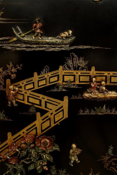 Chinese Quing Dynasty Polychrome Lacquered 4 Fold Screen