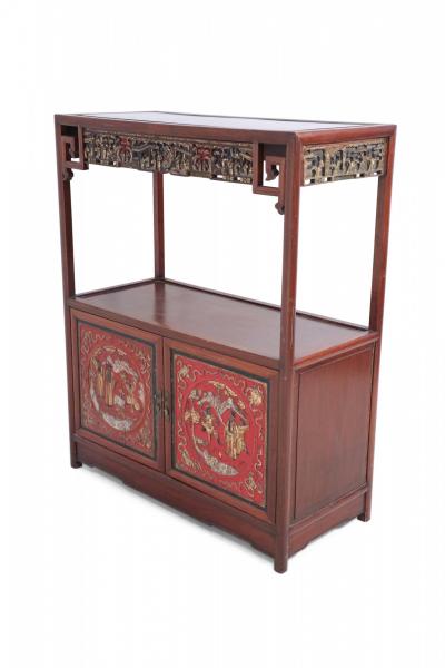 Chinese Red Carved Wooden Display Cabinet