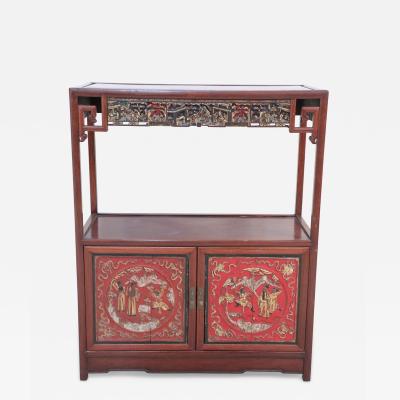 Chinese Red Carved Wooden Display Cabinet