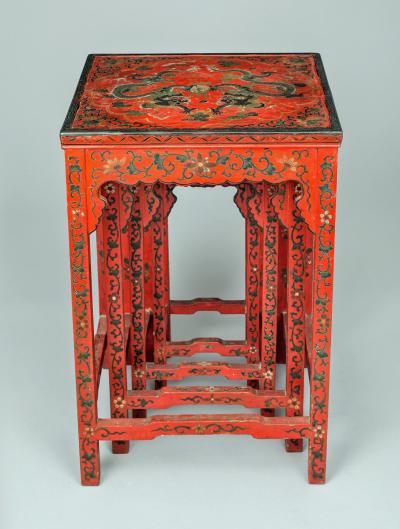 Chinese Red Lacquered Nest of Quarteto Tables