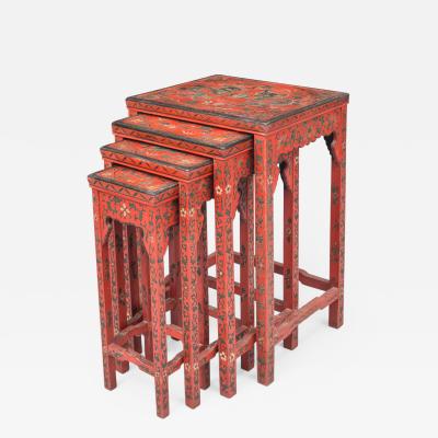 Chinese Red Lacquered Nest of Quarteto Tables