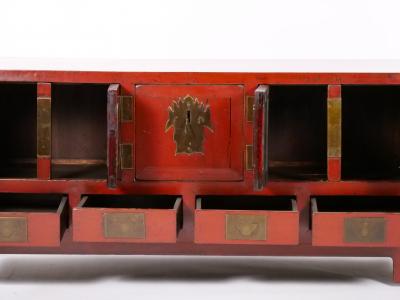 Chinese Red Lacquered Sideboard Low Center Table Four Drawers