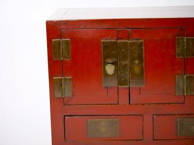 Chinese Red Lacquered Sideboard Low Center Table Four Drawers