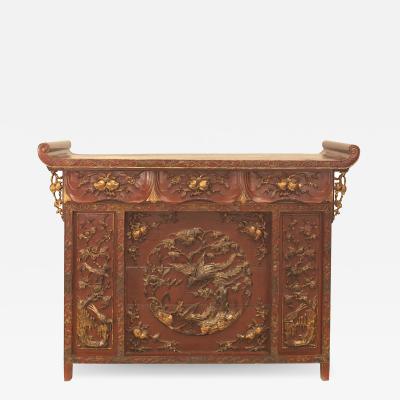 Chinese Red Lacquered and Gilt Altar Console Table