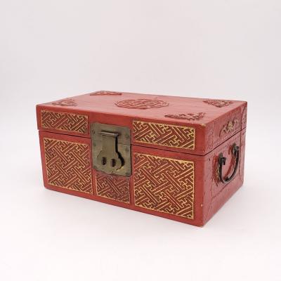 Chinese Red Lacquered and Gilt Pig Skin Jewelry Box circa 1900