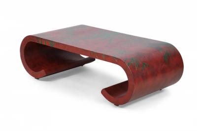 Chinese Red and Green Bamboo Motif Scroll Cocktail Coffee Table