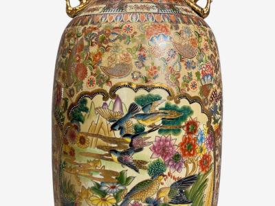 Chinese Rose Medallion Monumental Floor Vase Porcelain Gilt China 20th c 