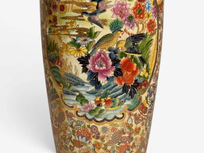 Chinese Rose Medallion Monumental Floor Vase Porcelain Gilt China 20th c 