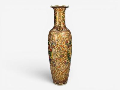 Chinese Rose Medallion Monumental Floor Vase Porcelain Gilt China 20th c 