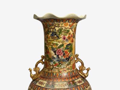 Chinese Rose Medallion Monumental Floor Vase Porcelain Gilt China 20th c 