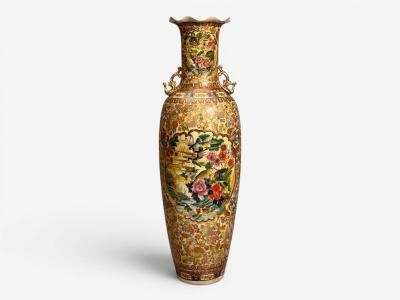 Chinese Rose Medallion Monumental Floor Vase Porcelain Gilt China 20th c 