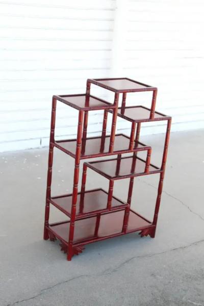 Chinese Rosewood Hongmu Faux Bamboo Tiered Etagere Stand