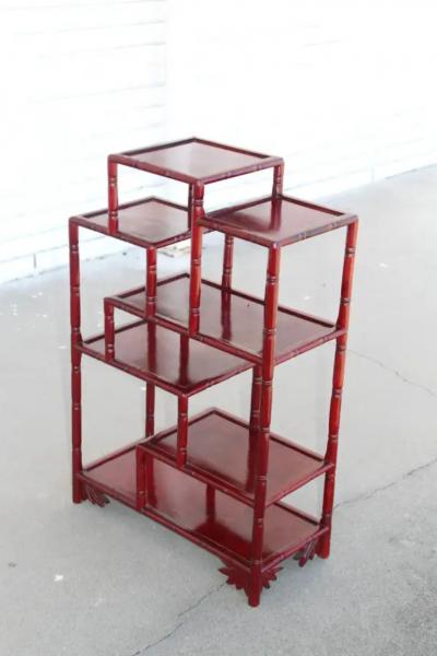 Chinese Rosewood Hongmu Faux Bamboo Tiered Etagere Stand