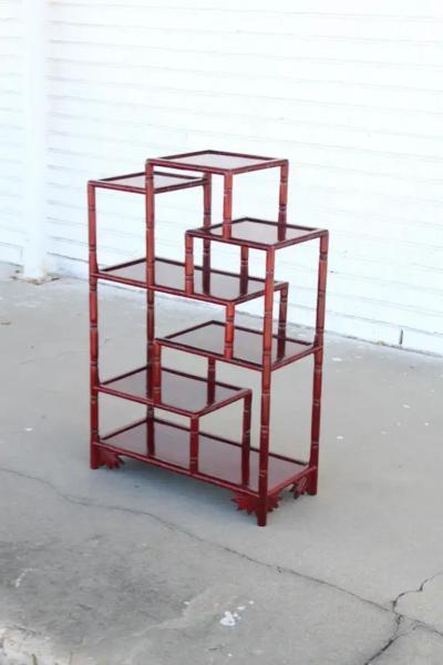 Chinese Rosewood Hongmu Faux Bamboo Tiered Etagere Stand