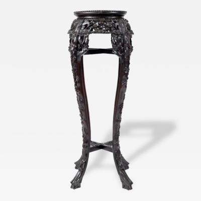 Chinese Rosewood Marble Top Pedestal Stand Antique 1900s