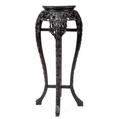 Chinese Rosewood Marble Top Pedestal Stand Antique 1900s