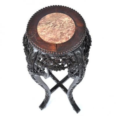 Chinese Rosewood Marble Top Pedestal Stand Antique 1900s