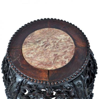 Chinese Rosewood Marble Top Pedestal Stand Antique 1900s