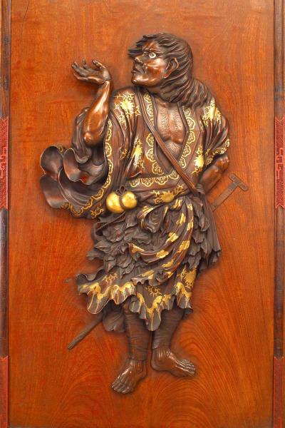 Chinese Rosewood and Brass Door Panel