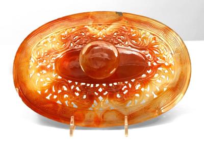 Chinese Rust Agate Bowl With Lid and Stand