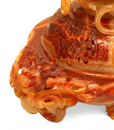 Chinese Rust Agate Bowl With Lid and Stand