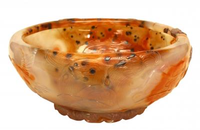 Chinese Rust Agate Carved Bowl and Stand