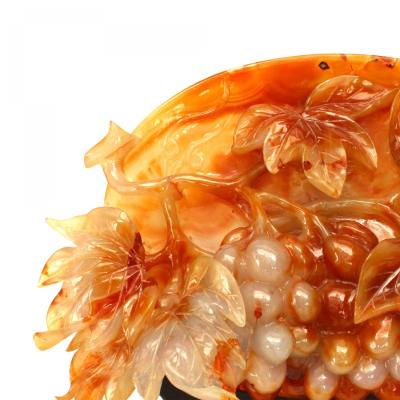 Chinese Rust Agate Carved Plate and Stand