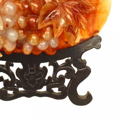 Chinese Rust Agate Carved Plate and Stand