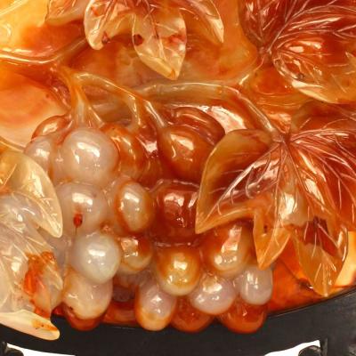 Chinese Rust Agate Carved Plate and Stand