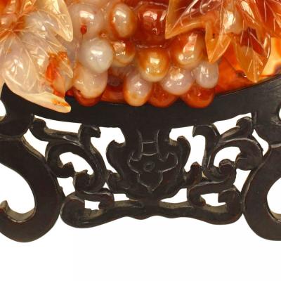 Chinese Rust Agate Carved Plate and Stand