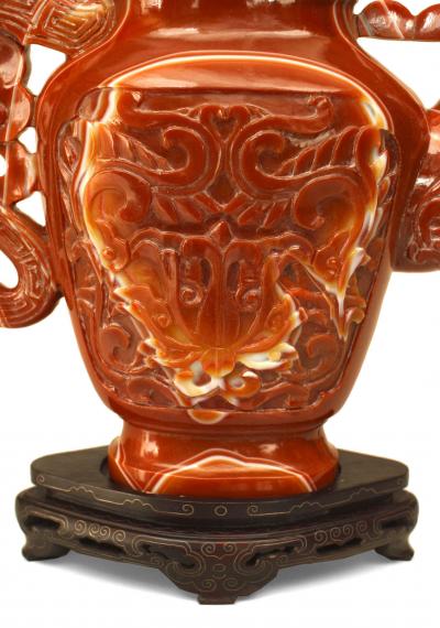 Chinese Rust Agate Carved Teapot with Stand