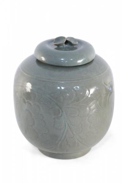 Chinese Sage and Tonal Botanical Motif Porcelain Jar