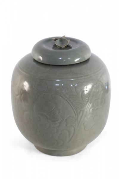 Chinese Sage and Tonal Botanical Motif Porcelain Jar