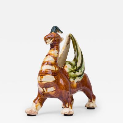 Chinese Sancai Glazed Ceramic Yinglong Winged Dragon Figurine