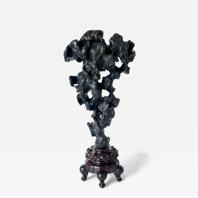 Chinese Scholar Rock Black Taihu Stone on Display Stand