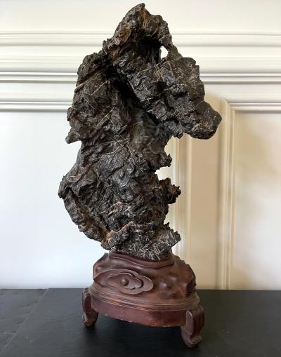 Chinese Scholar Rock Wen Stone on Display Stand