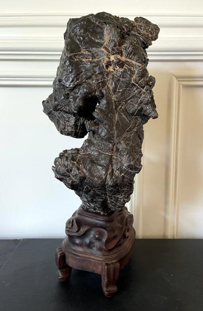 Chinese Scholar Rock Wen Stone on Display Stand