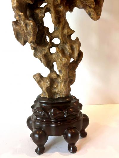 Chinese Scholar Rock Yellow Taihu Stone on Wood Stand