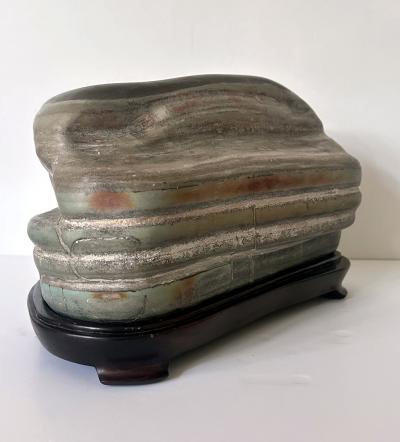 Chinese Scholar Stone Caitao Rock on Display Stand