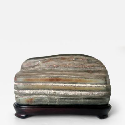 Chinese Scholar Stone Caitao Rock on Display Stand